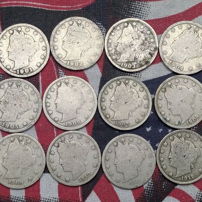 Sale Photo Thumbnail #306: (12) 1901-1912 Liberty Head V Nickels - Consecutive Dates