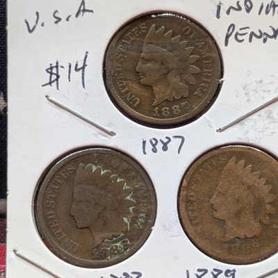 Sale Photo Thumbnail #248: 1887, 1888 & 1889 Indian Head Pennies