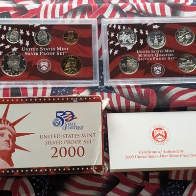 Sale Photo Thumbnail #372: 2000-S US Mint Silver Proof 10-Coin Set with State Quarters in OGP and COA - Contains (7) 90% Silver Coins