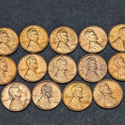 Sale Photo Thumbnail #82: (14) 1964-P Lincoln Memorial Cents - RED / High Grade