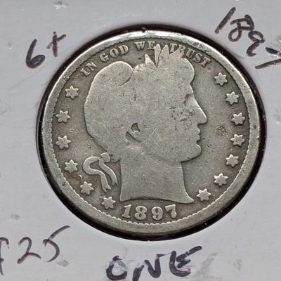 Sale Photo Thumbnail #116: 1897 90% Silver Barber Quarter