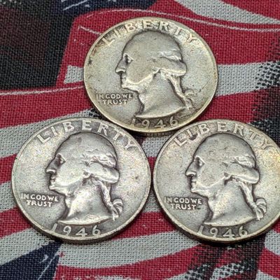 Sale Photo Thumbnail #141: 1946 P, D, & S 90% Silver Washington Quarters - Complete Year Set!