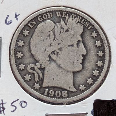 Sale Photo Thumbnail #56: 1908-O 90% Silver Barber Half Dollar - 118 Years Old!