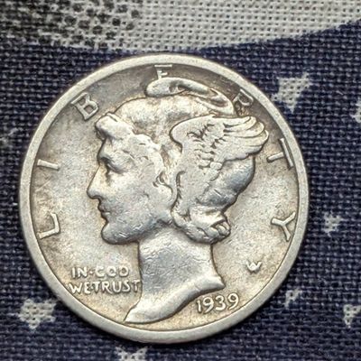 Sale Photo Thumbnail #335: 1939-D (WWII ERA) Mercury Dime, 87 Years old, 90% Silver