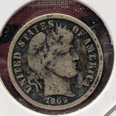 Sale Photo Thumbnail #427: 1909-S Barber Dime, 90% Silver