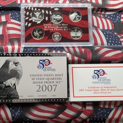 Sale Photo Thumbnail #396: 2007-S U.S. Mint 50 State Quarters 90% Silver Proof 5-Coin Set with OGP and COA