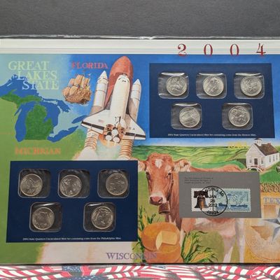 Sale Photo Thumbnail #33: 2004 P & D State Quarters Uncirculated Mint Sets With Stamps