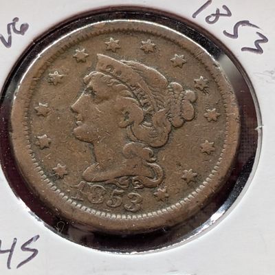 Sale Photo Thumbnail #153: 1853 Braided Hair Liberty Head Large Cent - 173 Years Old!