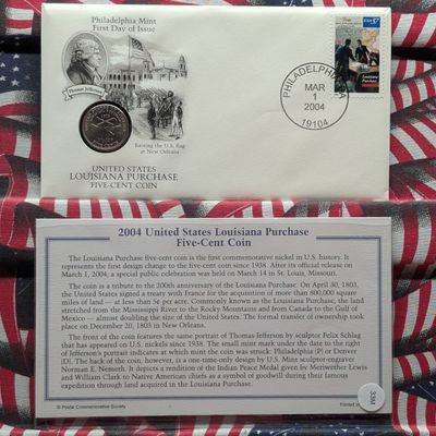 Sale Photo Thumbnail #167: 2004-P Louisiana Purchase Jefferson Nickel With First Day Cachet