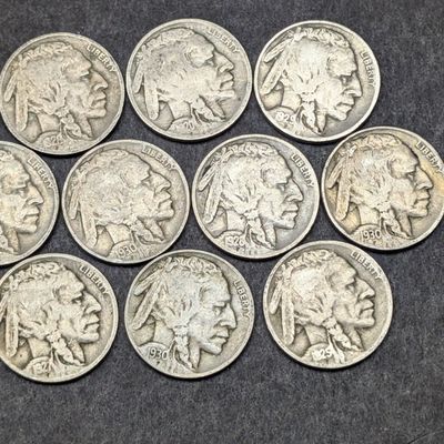 Sale Photo Thumbnail #178: (10) 1920s-1930s Indian Head Buffalo Nickels - Not Consecutive