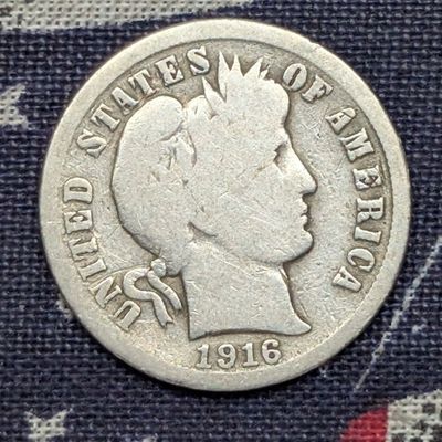 Sale Photo Thumbnail #230: 1916 Barber Dime, 110 Years old, 90% Silver