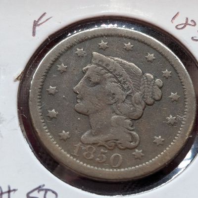 Sale Photo Thumbnail #213: 1850 Braided Hair Liberty Head Large Cent - 176 Years Old!