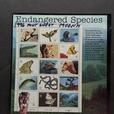 Sale Photo Thumbnail #332: 1996 Endangered Species Stamp Sheet, Mint, Original Gum, Never Hinged