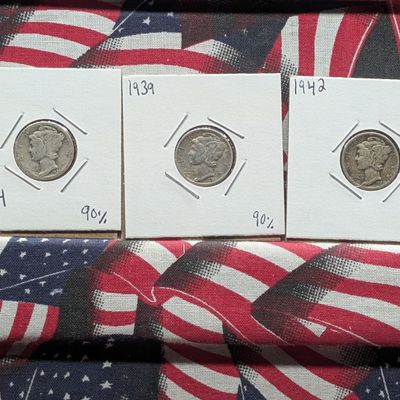Sale Photo Thumbnail #174: 1936, 1939, & 1942-D Mercury 90% Silver Dimes