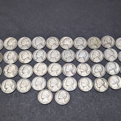 Sale Photo Thumbnail #142: (42) Assorted 1950's Jefferson Nickels