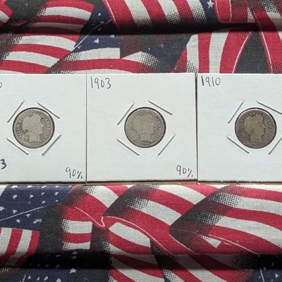Sale Photo Thumbnail #168: 1896, 1903-O, & 1910-D Barber 90% Silver Dimes