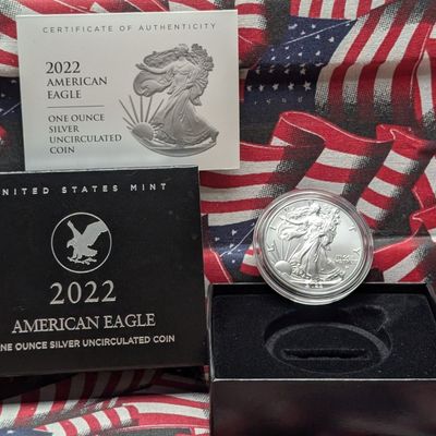Sale Photo Thumbnail #434: 2022-W Unc. American Silver Eagle, .999 Fine Silver 1 Troy Oz - With OGB and COA