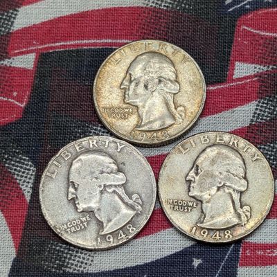 Sale Photo Thumbnail #201: 1948 P, D, & S 90% Silver Washington Quarters - Complete Year Set!