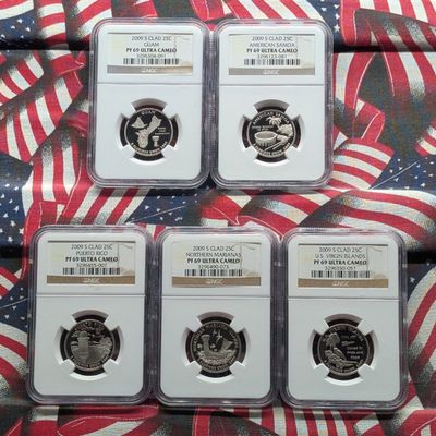 Sale Photo Thumbnail #186: (5) 2009-S Clad Territorial Quarters, Guam, American Samoa, Puerto  Rico, Northern Marianas and U.S. Virgin Island, All NGC PF 69 Ultra Cameo
