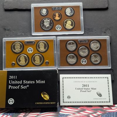 Sale Photo Thumbnail #328: 2011-S US Mint Proof Set with ATB Quarters, Presidential Dollars and Sacagawea Dollar, 14-Coin Set in OGB w/ COA