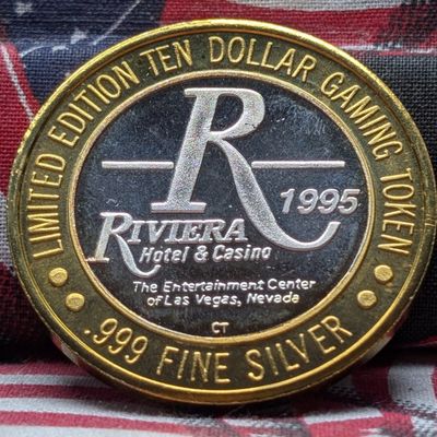 Sale Photo Thumbnail #358: 1995 Riviera Hotel & Casino Limited Edition Ten Dollar Gaming Token, .999 Fine Silver Center - Jeff Kutash's Splash