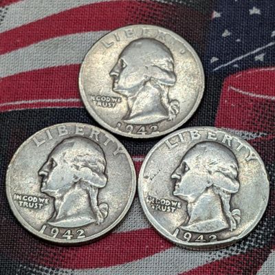 Sale Photo Thumbnail #41: 1942 P, D, & S 90% Silver Washington Quarters - Complete Year Set!