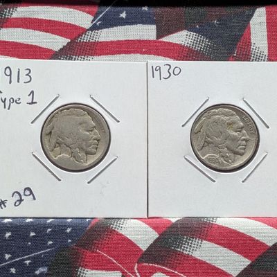Sale Photo Thumbnail #144: 1913-P Type 1 & 1930-P Indian Head Buffalo Nickels