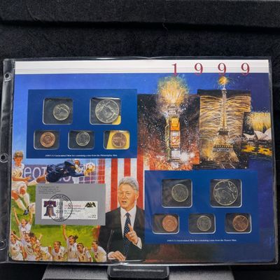 Sale Photo Thumbnail #3: 1999 P & D U.S. Uncirculated Mint Sets With Stamps (NO QUARTERS)
