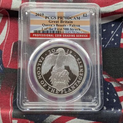 Sale Photo Thumbnail #373: 2019 2 Pound .999 Silver Coin - PCGS PR70DCAM - Great Britain Queens Beast Falcon - 1 of first 500 struck