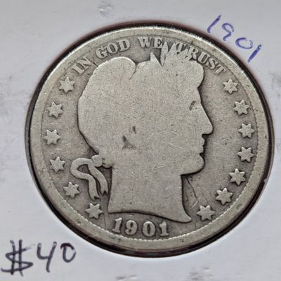 Sale Photo Thumbnail #6: 1901 90% Silver Barber Half Dollar - 125 Years Old!