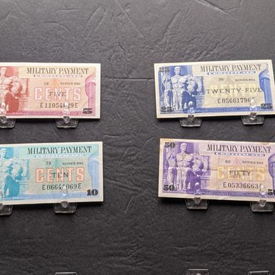 Sale Photo Thumbnail #319: (4) Series 692 U.S. Military Payment Certificates - 5, 10, 25, and 50 Cents