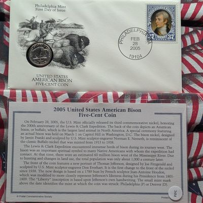 Sale Photo Thumbnail #173: 2005-P American Bison Jefferson Nickel With First Day Cachet