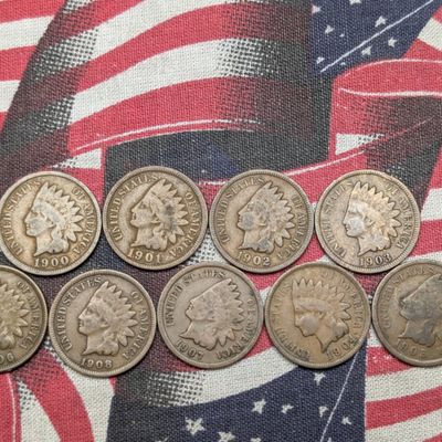 Sale Photo Thumbnail #296: (9) 1900-1908 Indian Head Cents - 9 Consecutive Dates