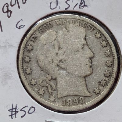 Sale Photo Thumbnail #159: 1898 90% Silver Barber Half Dollar