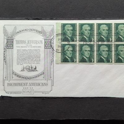 Sale Photo Thumbnail #382: 1965 Jefferson Booklet Pane Of Eight As A First Day Cachet