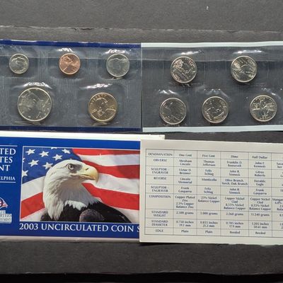 Sale Photo Thumbnail #227: 2003-P U.S. Mint Uncirculated Coin Set  with State Quarters and Sacagawea Dollar In OGP w/ COA