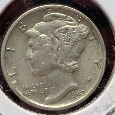 Sale Photo Thumbnail #437: 1945-S Wartime Mercury Dime, 90% Silver - Micro S Variety, AU58