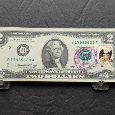Sale Photo Thumbnail #148: 1976 Series $2 Note W/ 1st First DAY OF ISSUE STAMPED CRISP UNC