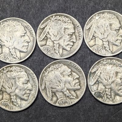 Sale Photo Thumbnail #281: (6) 1936-S Indian Head Buffalo Nickels