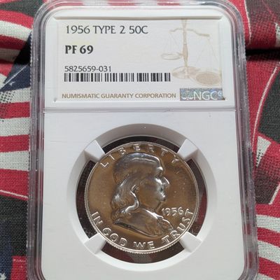 Sale Photo Thumbnail #297: 1956 Franklin 90% Silver Half Dollar Type 2 NGC PF 69