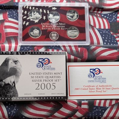 Sale Photo Thumbnail #384: 2005-S U.S. Mint 50 State Quarters Silver Proof, 90% Silver, 5-Coin Set with OGB and COA