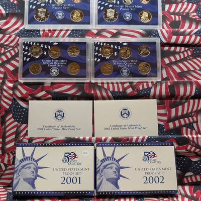 Sale Photo Thumbnail #96: 2001-S & 2002-S U.S. Mint Proof Sets with State Quarters and Sacagawea Dollars in OGP w/ COA