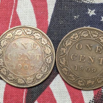 Sale Photo Thumbnail #280: 1907 & 1909 Canada Large Cents, Over 110 Years Old