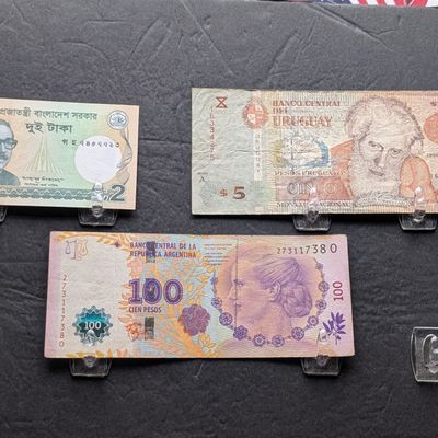 Sale Photo Thumbnail #157: (3) International Banknotes from Bangladesh, Uruguay, and Argentina