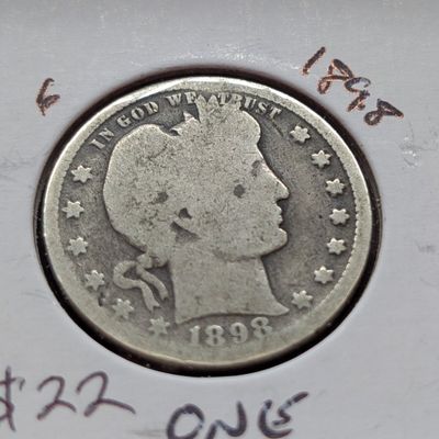Sale Photo Thumbnail #171: 1898 90% Silver Barber Quarter