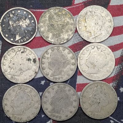 Sale Photo Thumbnail #188: (9) Assorted Liberty V Head Nickels (1800-1900's), Over 100 Years Old!