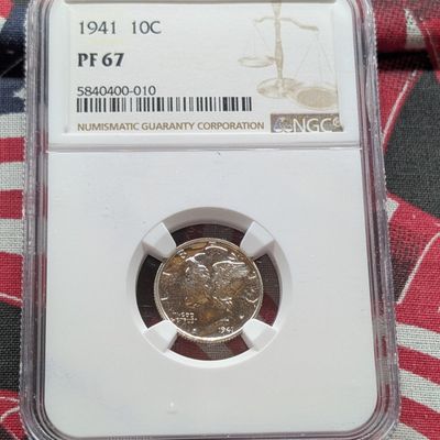 Sale Photo Thumbnail #287: 1941 Mercury 90% Silver Dime NGC PF 67