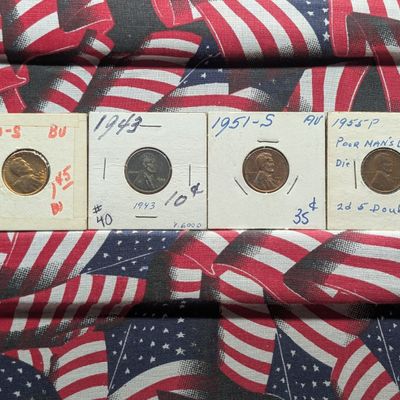 Sale Photo Thumbnail #210: 1940-S, 1943-P, 1951-S, & 1955-P Lincoln Wheat Cents