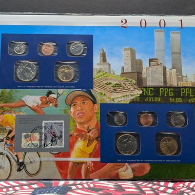 Sale Photo Thumbnail #8: 2001 P & D U.S. Uncirculated Mint Sets With Stamps (NO QUARTERS)