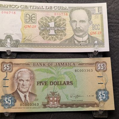 Sale Photo Thumbnail #135: 2016 Caribbean Island 1 Peso and 1989 Jamaica 5 Dollars